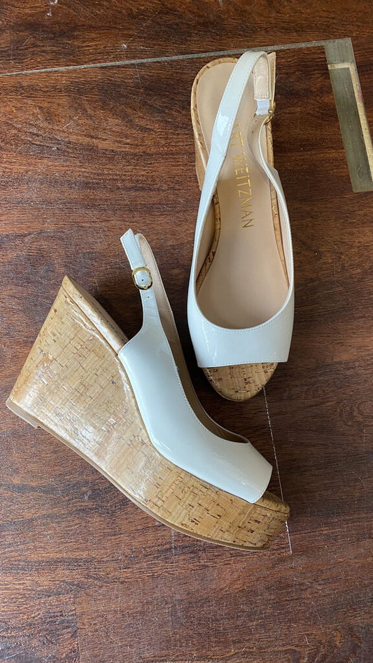 Peep Toe Cork Patent Slingbacks