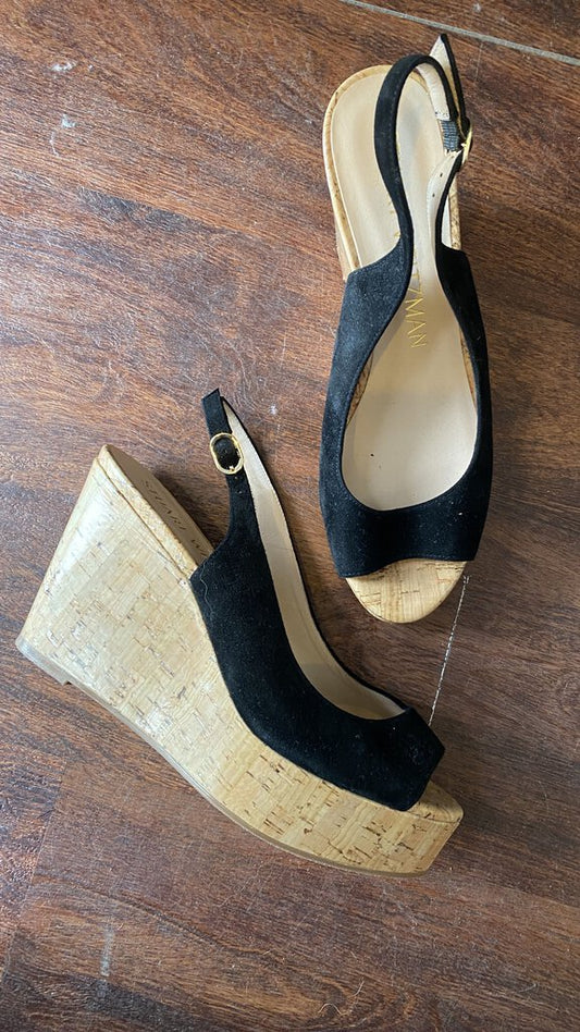 Peep Toe Cork Suede Slingbacks