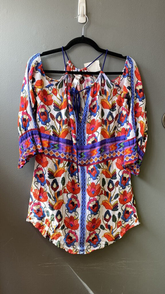 Printed Rope Tie Cold Shoudler Coverup