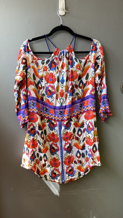 Printed Rope Tie Cold Shoudler Coverup