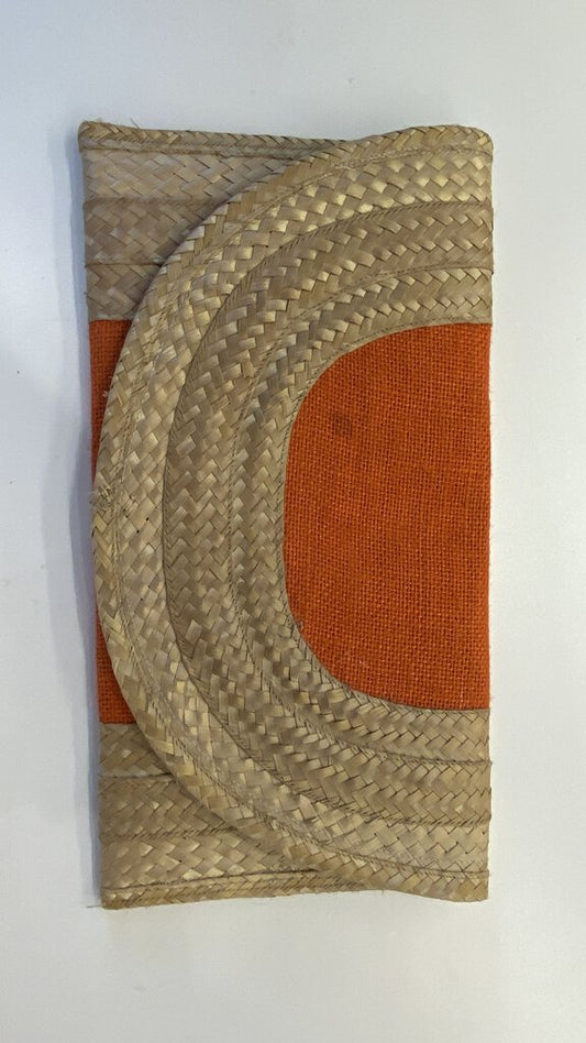 Orange Detail Raffia Envelope Clutch