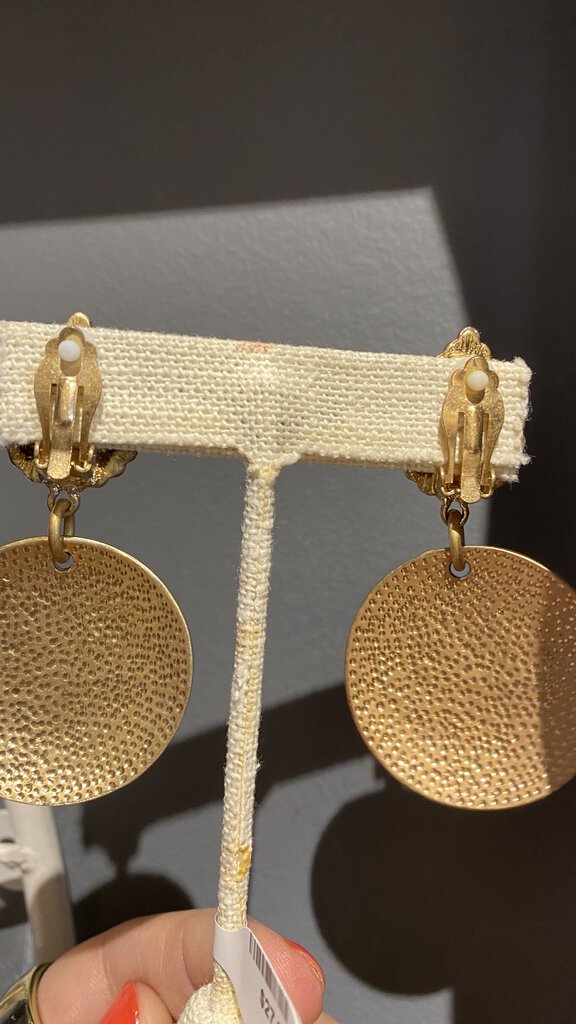 Gold Disc Clip On Earrings