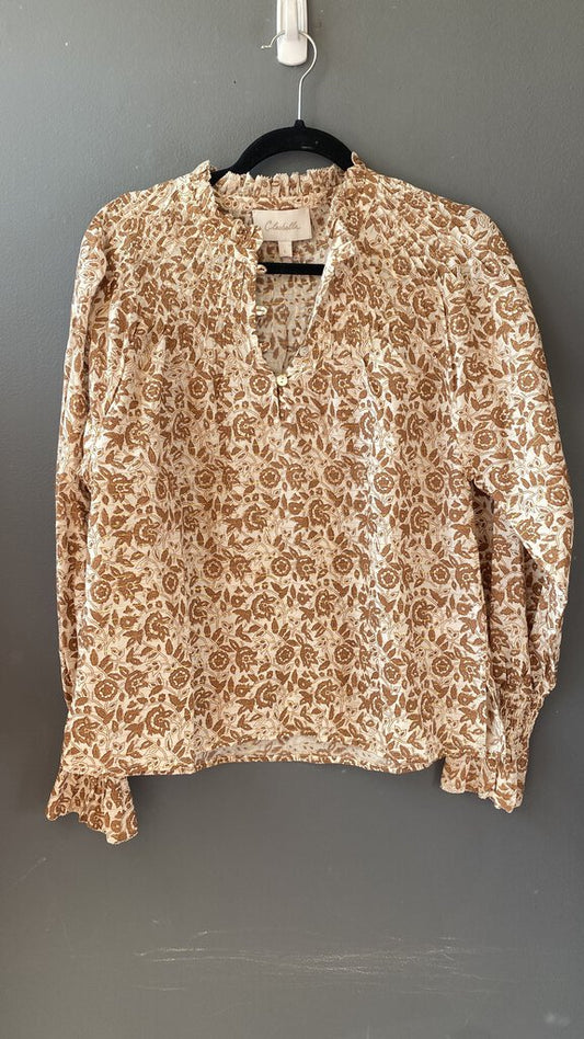 Block Print Metallic Popover Blouse