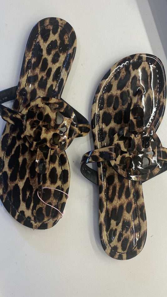 Leopard Patent Miller Sandals