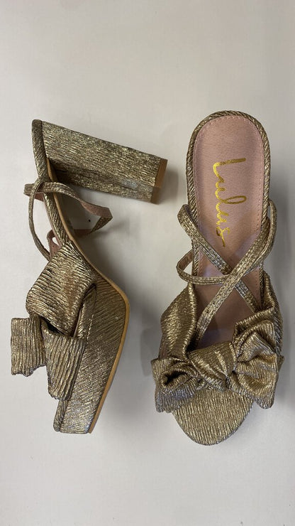 Gold Bow Platform Heels