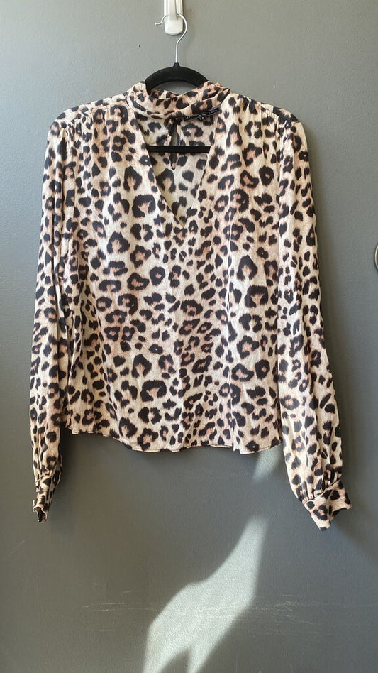 Leopard Neck Cutout Blouse