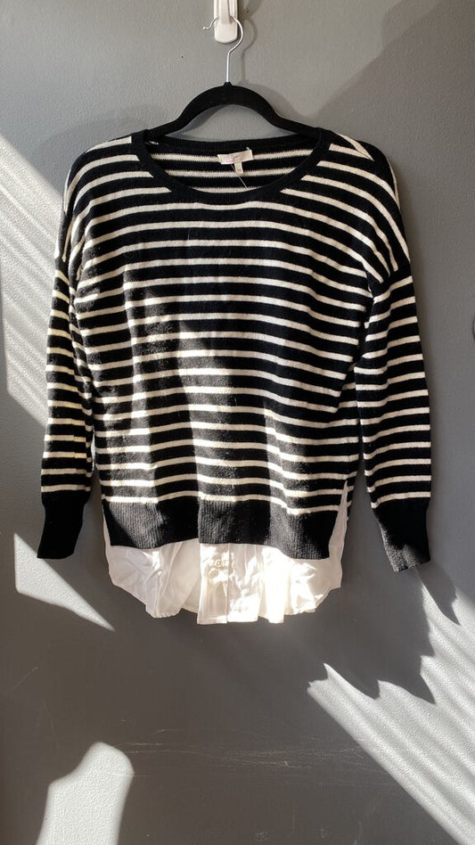 Wool Cashmere Stripe Shirt Hem Sweater