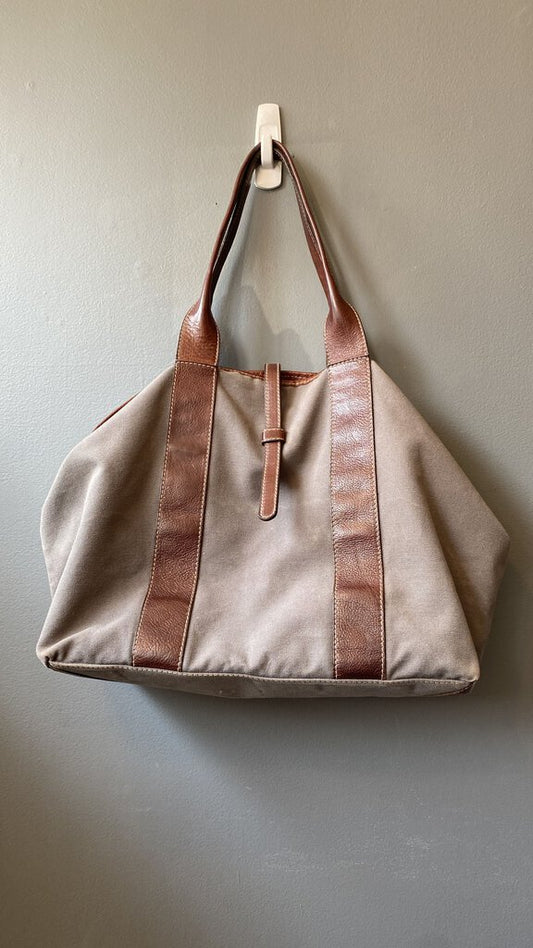 Leather Trim Canvas Tote Bag (as is)