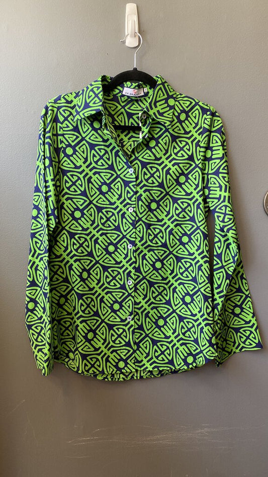 Silk Cotton Geometric Button Up