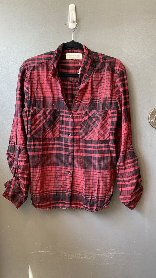 Raw Hem Plaid Flannel Button Up