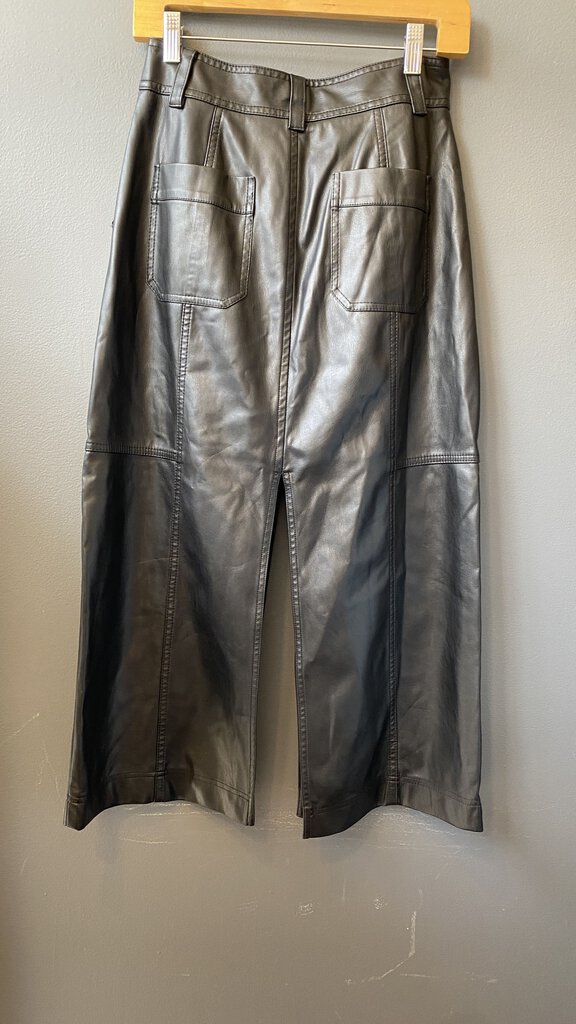 Faux Leather Slits Midi Skirt