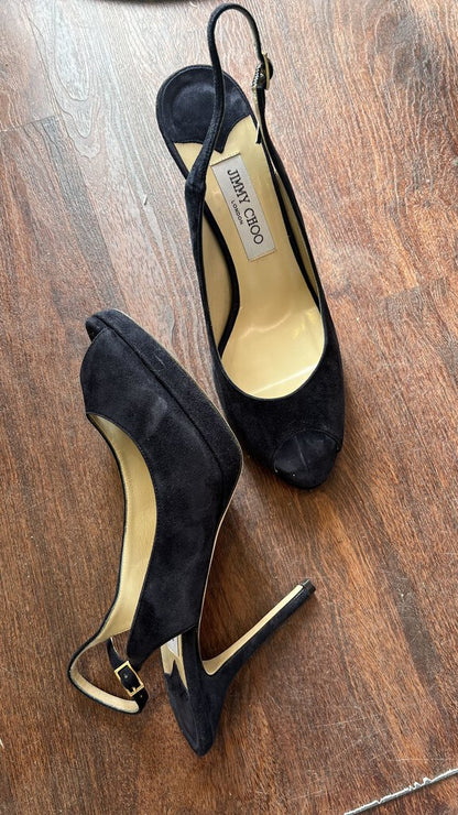 Suede Peep Toe Sling Back Heels (40)