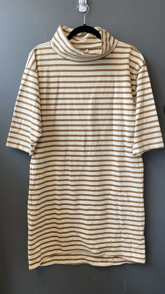 Stripe Funnel Neck Shift Dress