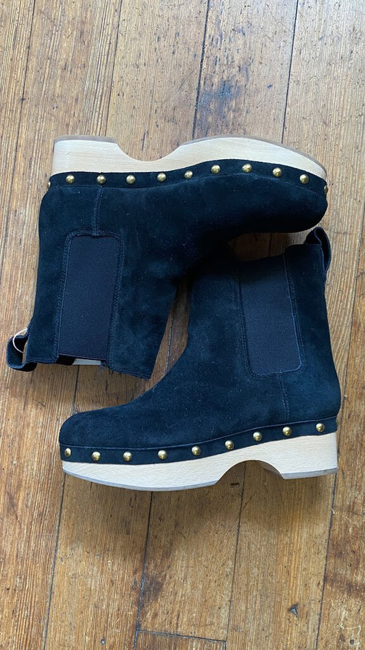 Suede Shearling Clog Booties