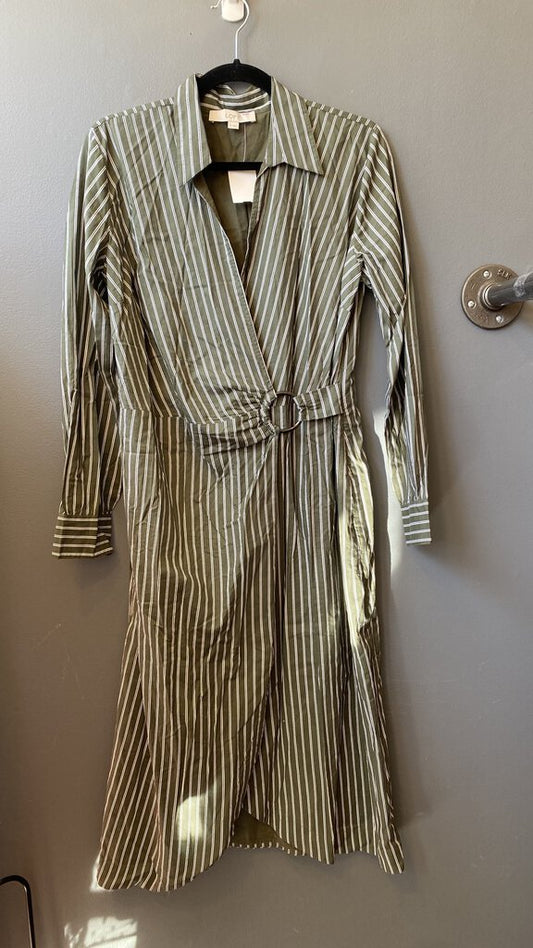 Faux Wrap Stripe Midi Shirtdress