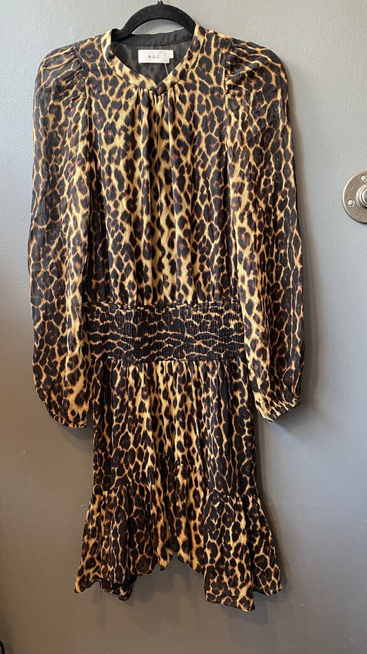 Silk Leopard Smock Waist Dress