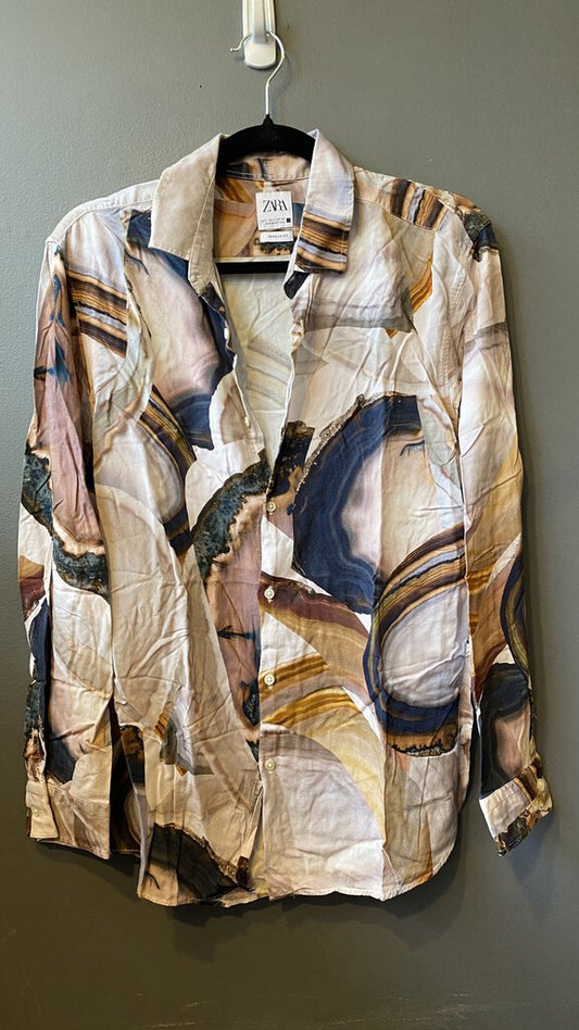 Marbled Print Button Up Shirt