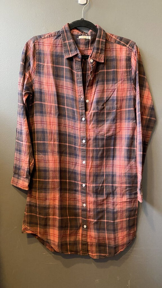 Flannel Plaid Button Up Tunic Dress (1)