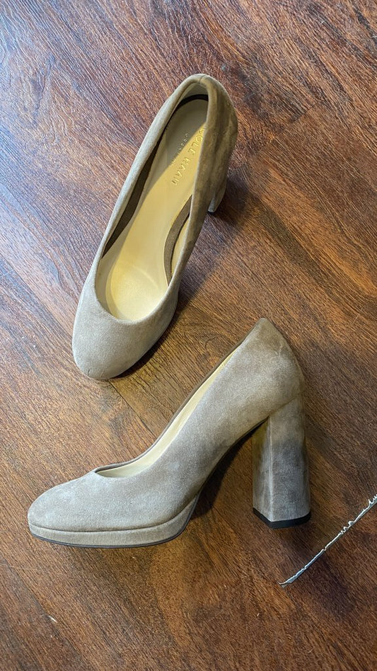 Suede Round Toe Block Heels