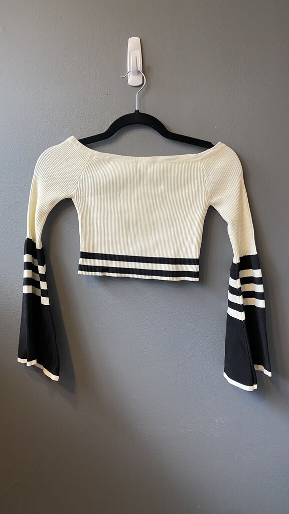 Ribbed Stripe Off the Shoulder Crop Top