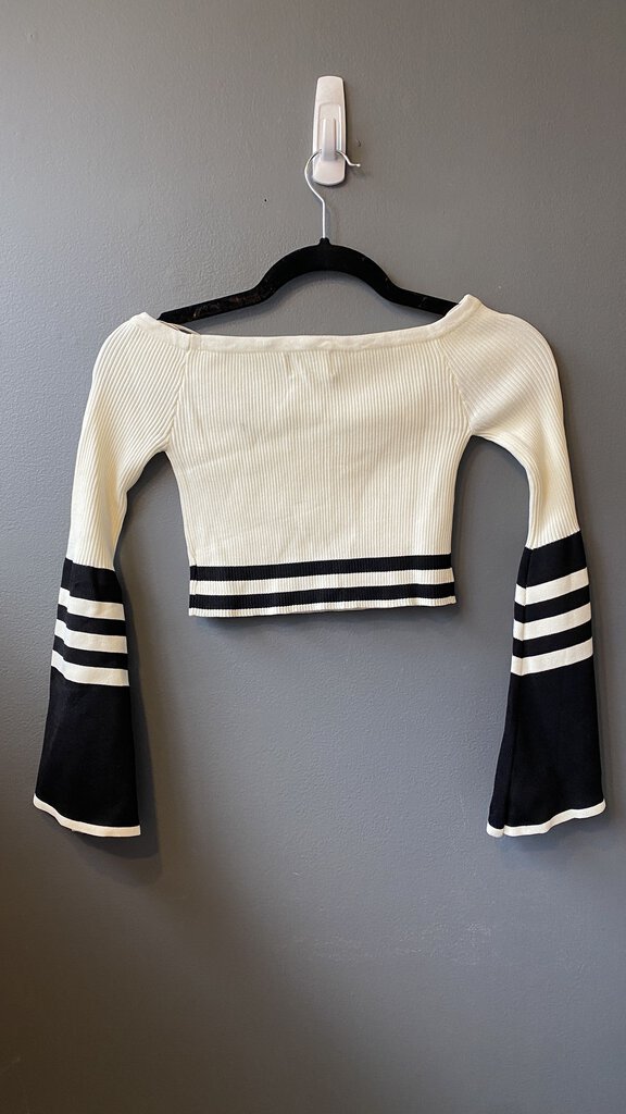 Ribbed Stripe Off the Shoulder Crop Top