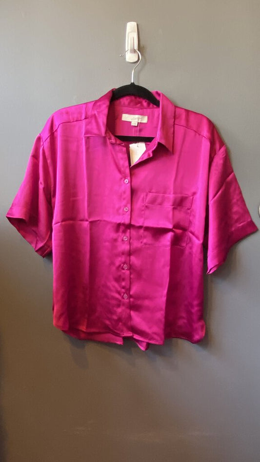 Satin Short Sleeve Button Up Blouse