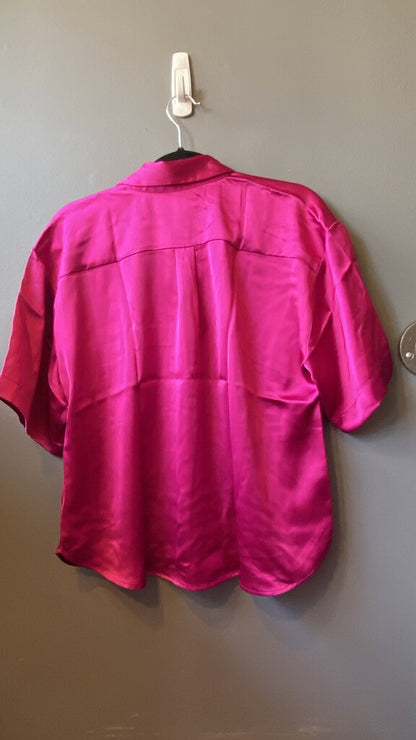 Satin Short Sleeve Button Up Blouse