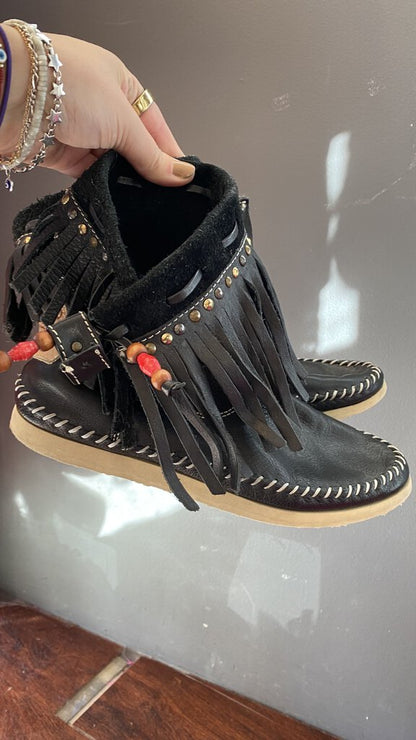 Leather Fringe Moccasin Bootie