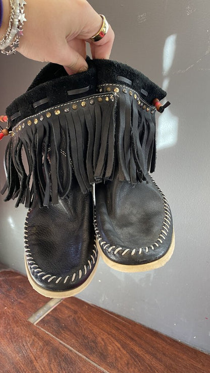 Leather Fringe Moccasin Bootie