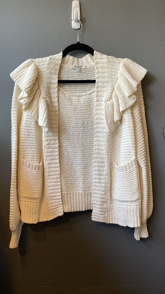 Ruffle Shoulder Cardigan Sweater