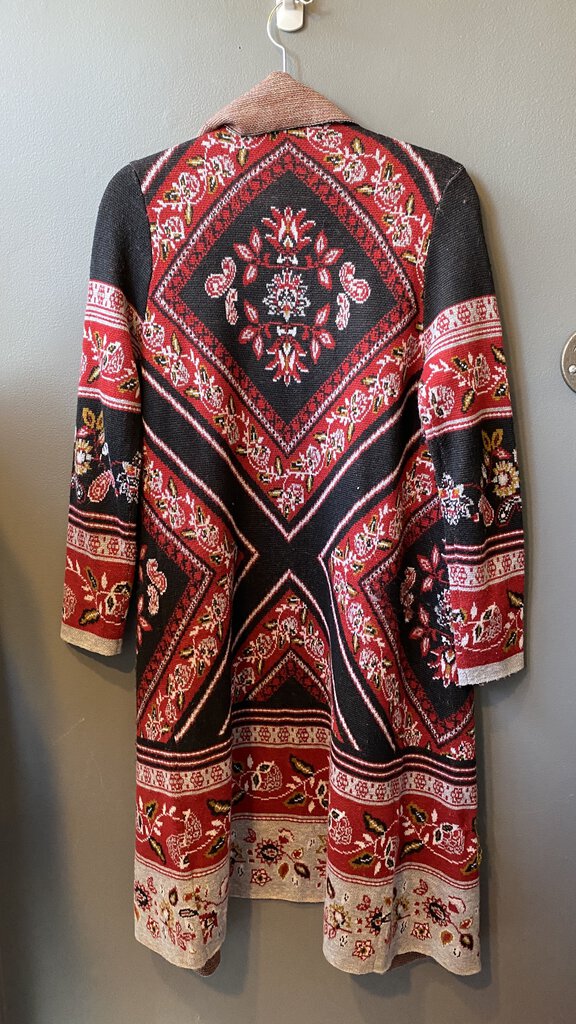 Tapestry Print Long Open Cardigan