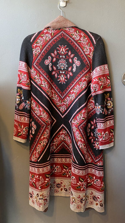 Tapestry Print Long Open Cardigan