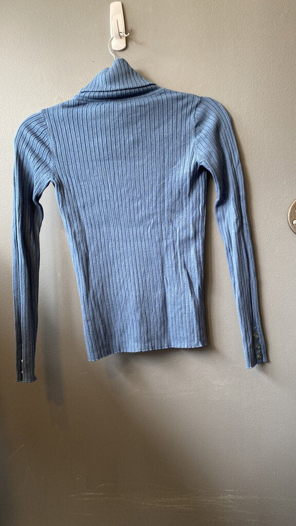 Ribbed Button Cuff Turtleneck Sweater