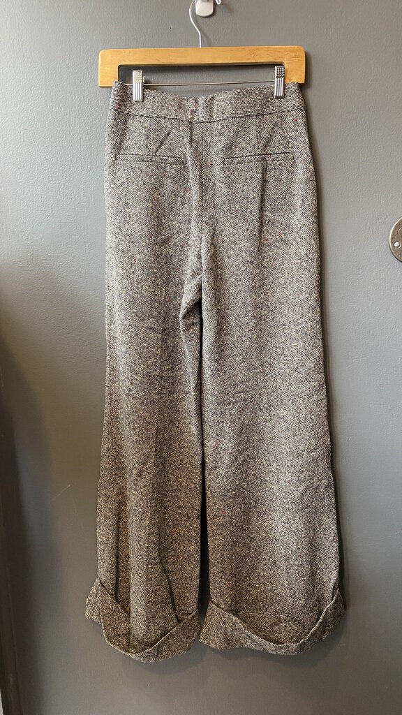 Wool Wide Leg Tweed Pants