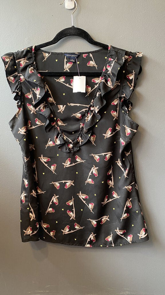 Bird Print Ruffle Blouse