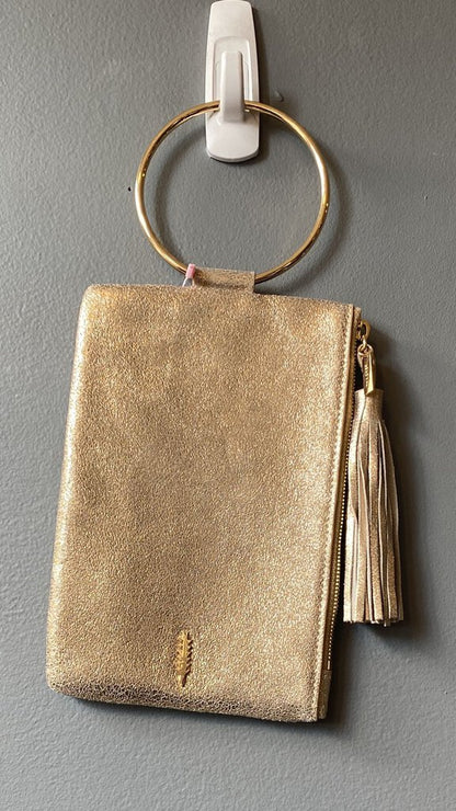 Metallic Ring Tassel Wristlet