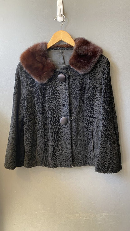 Vintage Lamb Coat Mink Collar