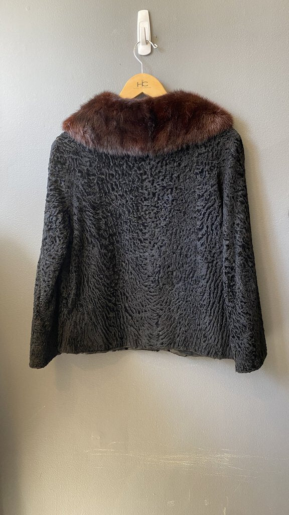 Vintage Lamb Coat Mink Collar