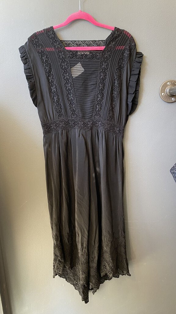 Silk Sheer Panel Midi Dress