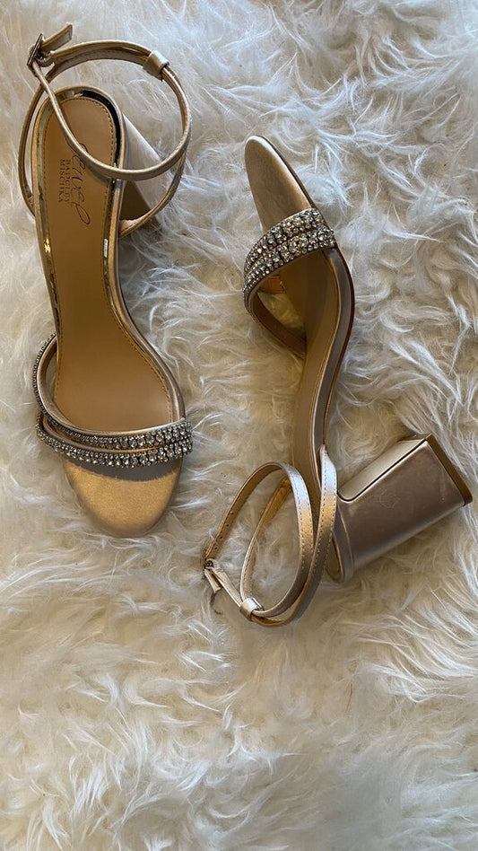 Rhinestone Ankle Strap Block Heels