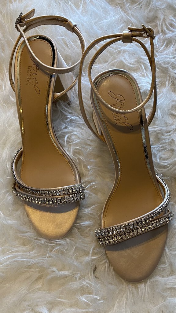 Rhinestone Ankle Strap Block Heels