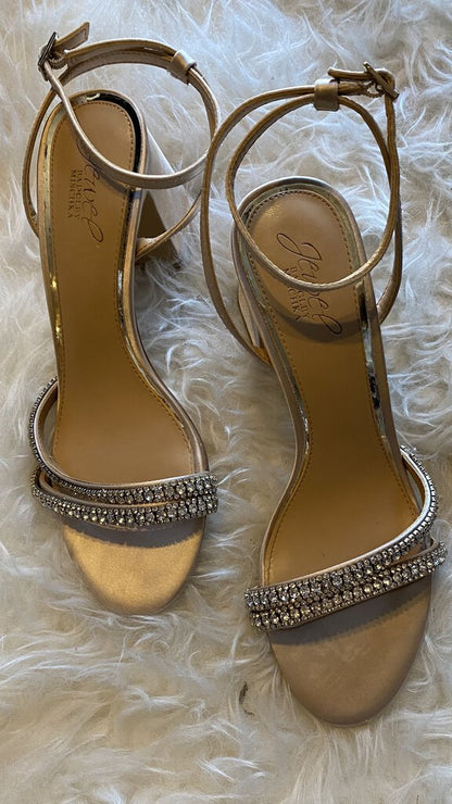 Rhinestone Ankle Strap Block Heels