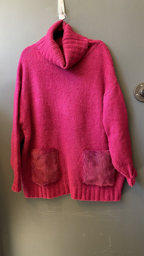 Faux Fur Pocket Cowlneck Sweater