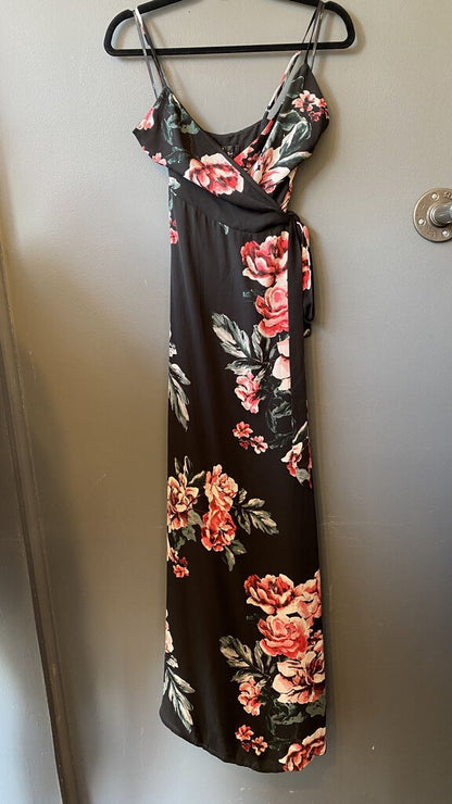 Rose Print Wrap Maxi Dress