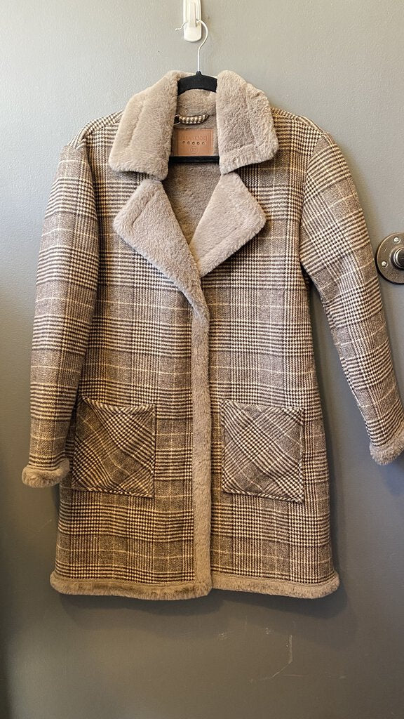 Faux Shearling Houndstooth Coat