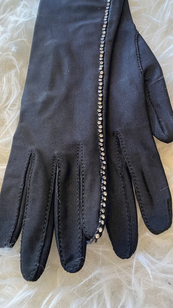 Rhinestone Trim Long Gloves