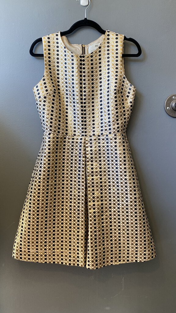 Metallic Polka Dot Front Pleat Dress