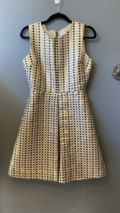 Metallic Polka Dot Front Pleat Dress