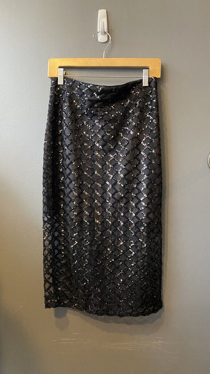 Sequin Sheer Pencil Midi Skirt