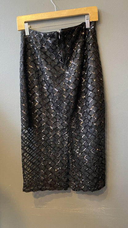 Sequin Sheer Pencil Midi Skirt